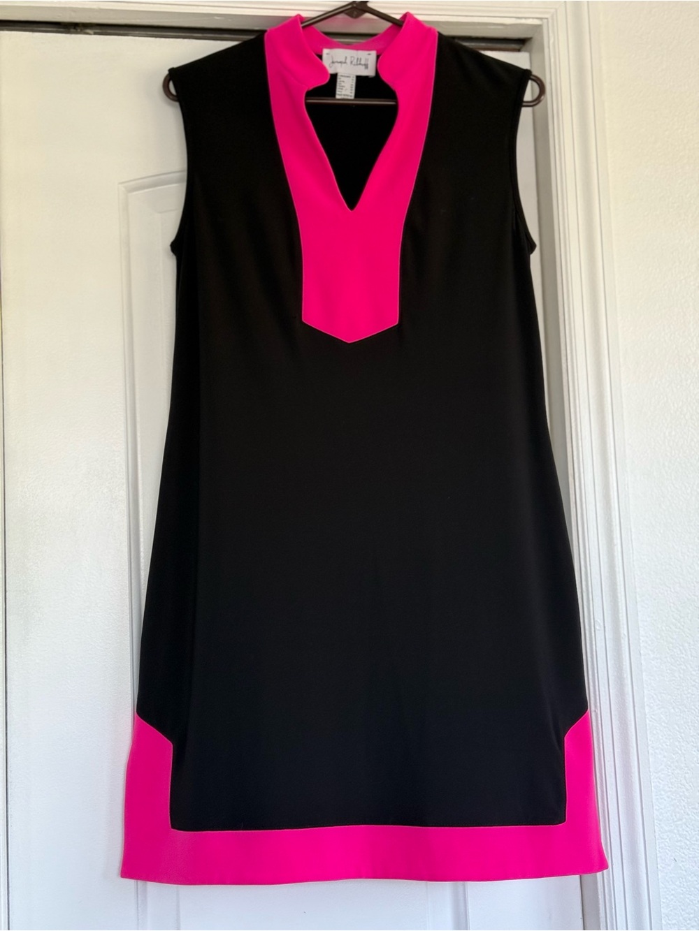 Joseph Ribkoff Black Shift Dress with Hot Pink Trim